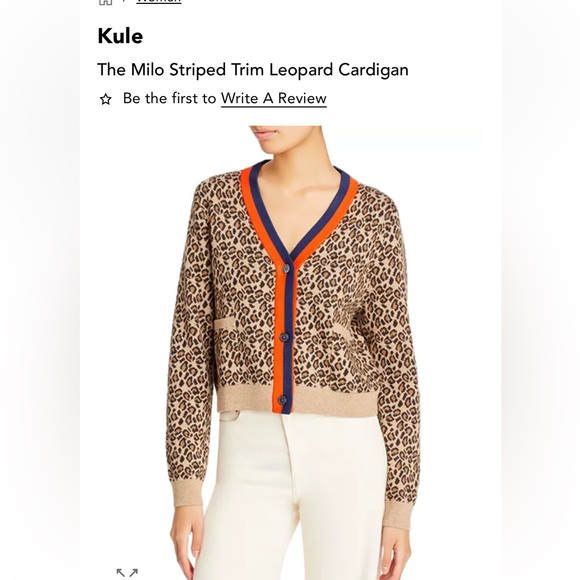 KULE Sweaters - KULE Leopard Cardigan with Orange and Blue Trim